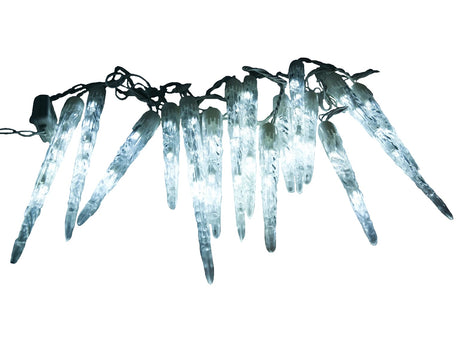 This image shows what the icicle lights look like with the lights turned on.