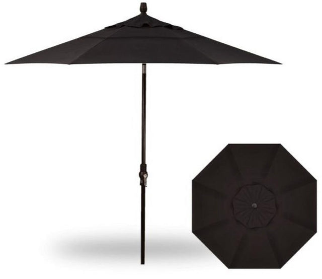 A black market umbrella with a black pole.