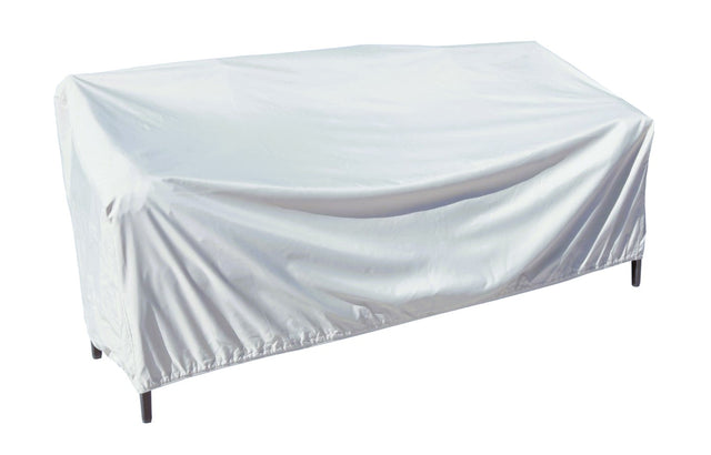 Protective outdoor furniture cover. The color is light gray. It fits an extra large sofa.