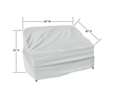 This image shows the dimensions of this particular outdoor furniture cover. It measures 40 inches in diameter. It measures 60 inches wide and 35 inches tall.
