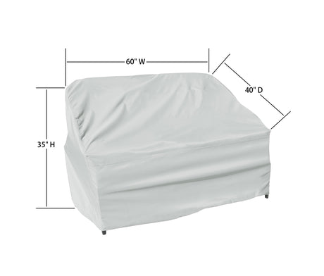 This image shows the dimensions of this particular outdoor furniture cover. It measures 40 inches in diameter. It measures 60 inches wide and 35 inches tall.