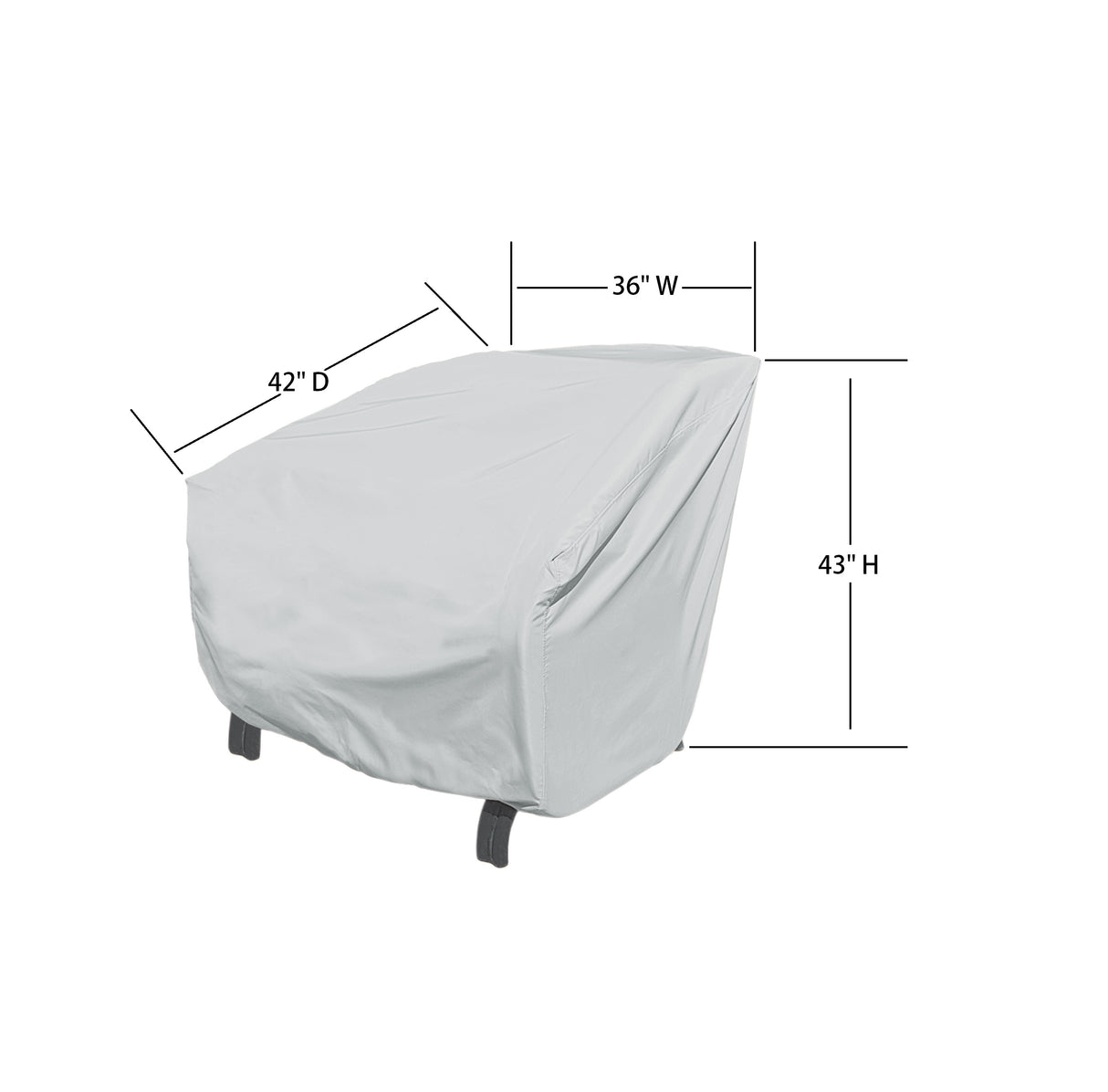 This image shows the dimensions of this particular outdoor furniture cover. It measures 42 inches in diameter. It measures 36 inches wide and 43 inches tall.