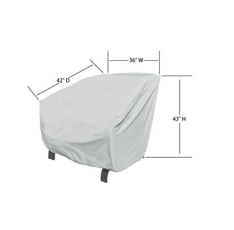 This image shows the dimensions of this particular outdoor furniture cover. It measures 42 inches in diameter. It measures 36 inches wide and 43 inches tall.
