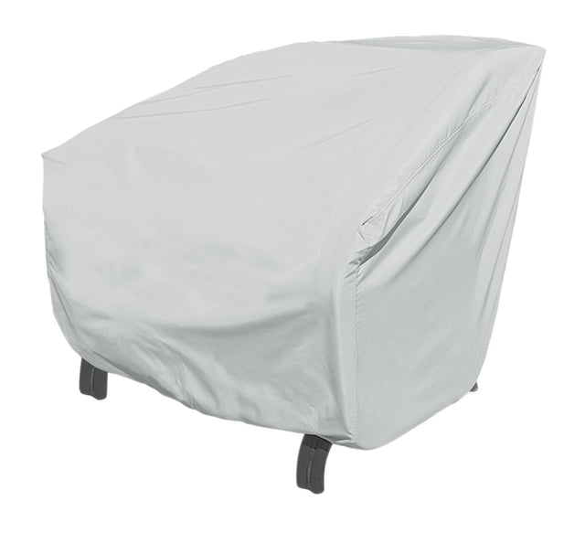 Protective outdoor furniture cover. The color is light gray. It fits extra large lounge chairs.