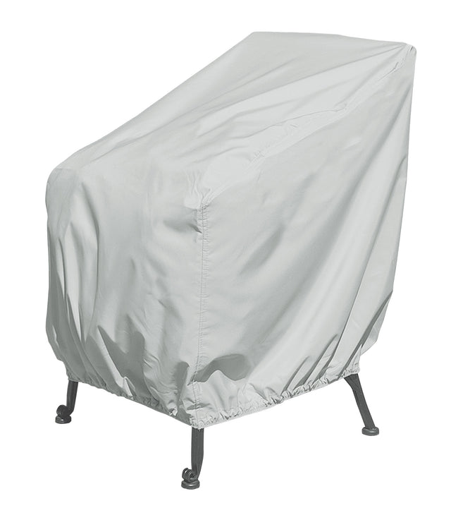 Protective outdoor furniture cover. The color is light gray. It fits lounge chairs.