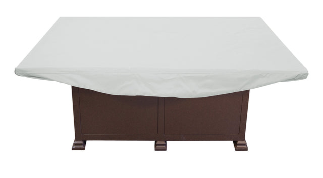 Protective outdoor furniture cover. The color is light gray. It fits an X-Large Rectangle Fire Pit/Table/Ottoman
with elastic and spring cinch lock.