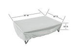 This image shows the dimensions of this particular outdoor furniture cover. It measures 30 inches in diameter. It measures 36 inches wide and 18 inches tall.