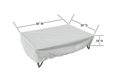 This image shows the dimensions of this particular outdoor furniture cover. It measures 30 inches in diameter. It measures 36 inches wide and 18 inches tall.