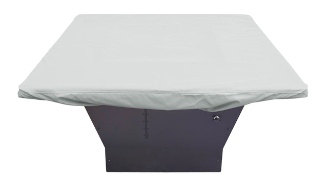 Protective outdoor furniture cover. The color is light gray. It fits42" to 48"Square Fire Pit/Table/Ottoman
with elastic and spring cinch lock.