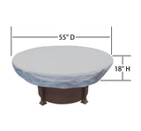 This image shows the dimensions of this particular outdoor furniture cover. It measures 55 inches in diameter and 18 inches tall.
