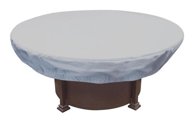 Protective outdoor furniture cover. The color is light gray. It fits 48" to 54" Round Fire Pit/Table/Ottoman
with elastic and spring cinch lock.