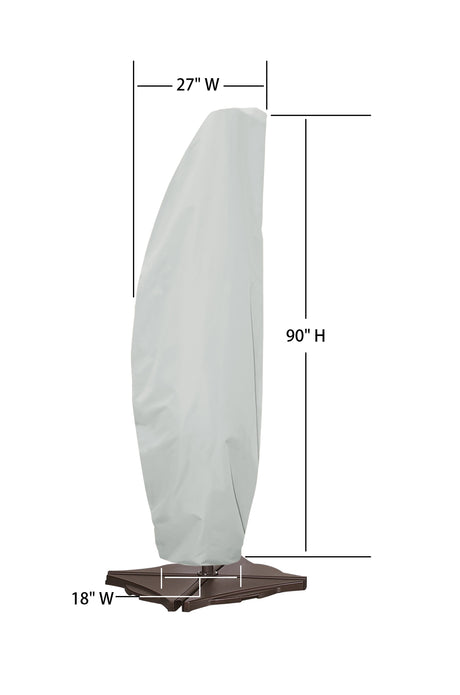 This image shows the dimensions of this particular outdoor furniture cover. It measures 27 inches in diameter. It measures 18 inches wide and 90 inches tall.