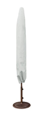 Protective outdoor furniture cover. The color is light gray. It fits an extra large rectangular market style umbrella measuring up to 10 ft. by 13 ft.