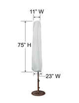 This image shows the dimensions of this particular outdoor furniture cover. It measures 11 inches in diameter. It measures 23 inches wide and 75 inches tall.