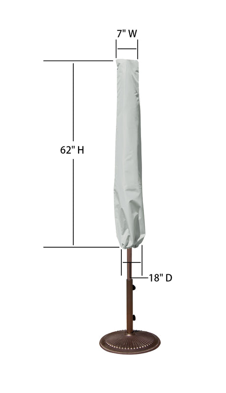 This image shows the dimensions of this particular outdoor furniture cover. It measures 18 inches in diameter. It measures 7 inches wide and 62 inches tall.