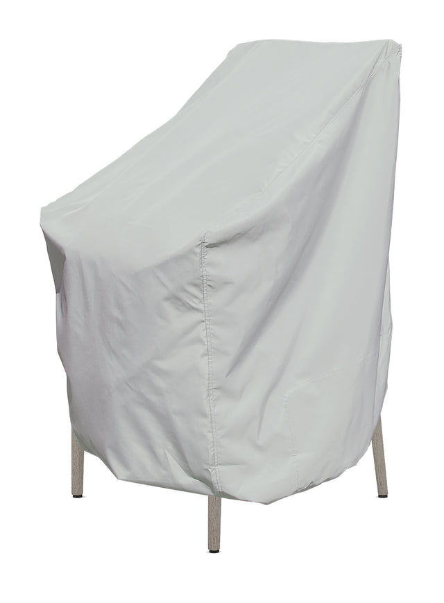 Protective outdoor furniture cover. The color is light gray. It fits a Bar Height Chair.