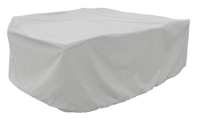 Protective outdoor furniture cover. The color is light gray. It fits Medium Oval/Rectangle Table & Chairs.