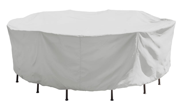 Protective outdoor furniture cover. The color is light gray. It fits 54" Round/Square Table & Chairs.