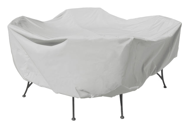 Protective outdoor furniture cover. The color is light gray. It fits 48" Round/Square Table & Chairs.