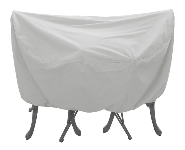Protective outdoor furniture cover. The color is light gray. It fits 36" Round/Square Bistro Table & Chairs.