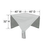 This image shows the dimensions of this particular outdoor furniture cover. It measures 40 inches in diameter. It measures 40 inches wide and 32 inches tall.