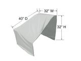 This image shows the dimensions of this particular outdoor furniture cover. It measures 40 inches in diameter. It measures 32 inches wide and 32 inches tall.