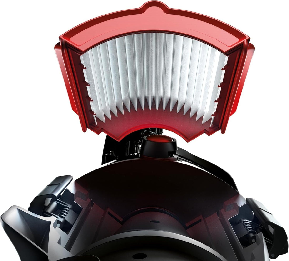 This image shows the vacuum opened with the filter put inside.