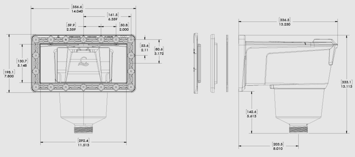 This image shows what all of the different dimensions are for this skimmer.
