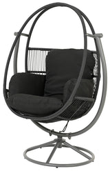 Wicker chair shaped like an egg. This is the black option.