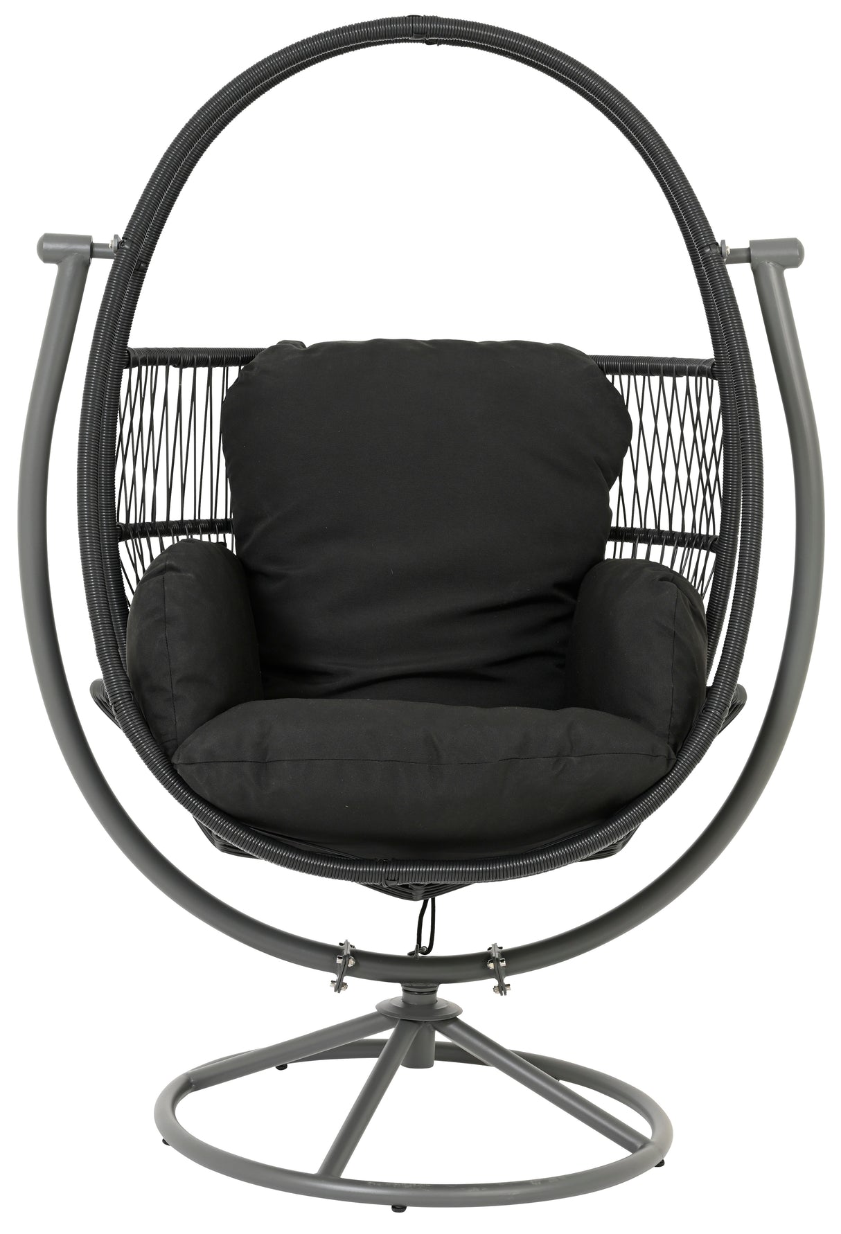 Wicker chair shaped like an egg. This is the black option.
