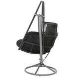 Wicker chair shaped like an egg. This is the black option. This is the view from the side.