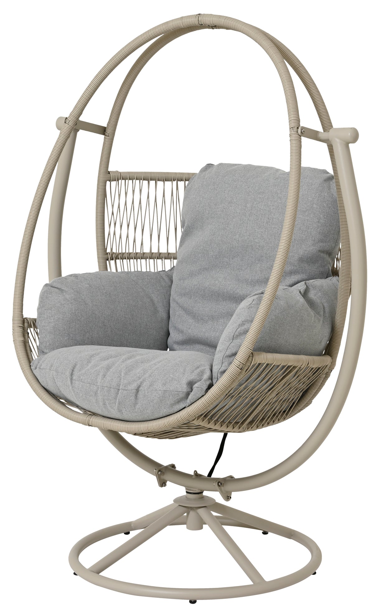 Wicker chair shaped like an egg. This is the gray option.