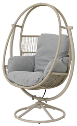 Wicker chair shaped like an egg. This is the gray option.