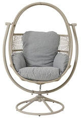 Wicker chair shaped like an egg. This is the gray option.