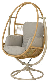 Wicker chair shaped like an egg. This is the beige option.
