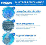 This pool brush was built for performance and was built to withstand seasons to come. It features heavy duty construction and was designed to withstand the rigors of regular use in harsh pool conditions. It features extra bristle rows to tackle tough stains without extra effort. Its angled construction allows for a natural hand and arm position as well as optimizing cleaning angles for hard-to-reach areas.
