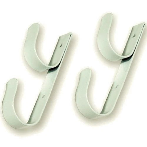Aluminum hooks for your telescopic poles or vacuum hoses, etc. You screw them into the fence.