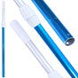 Telescopic pole that comes in two parts. Can be adjusted from 6 ft. to 12 ft. The pole is a shiny blue and silver color.