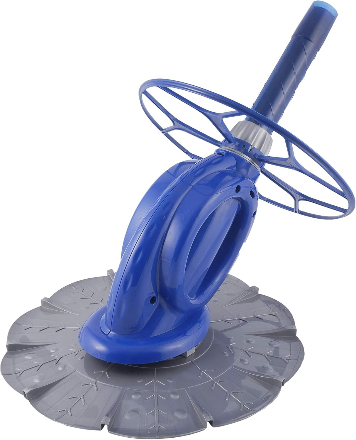 Automatic pool vacuum. The body is blue and the front part is gray.