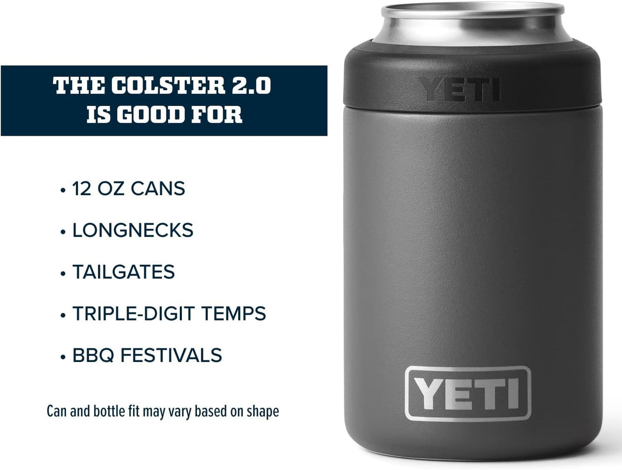 The Colster 2.0 is good for 12 oz cans, longnecks, tailgates, triple-digit temps and BBQ festivals. The can and bottle fit may vary based on shape.