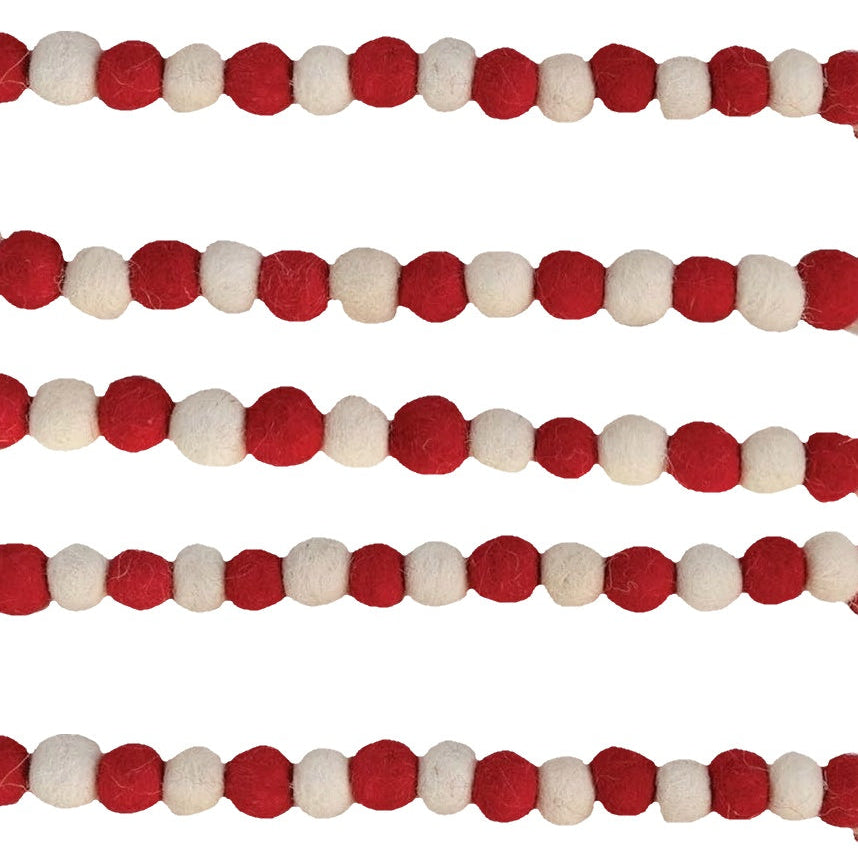 Garland made out of red and white felt balls.