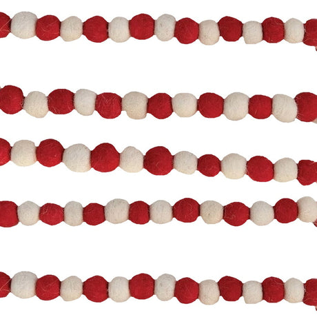 Garland made out of red and white felt balls.