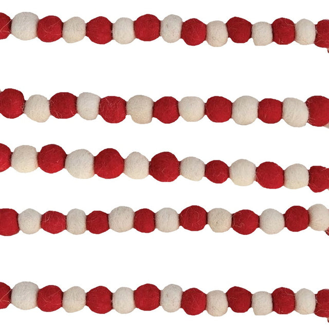 Garland made out of red and white felt balls.