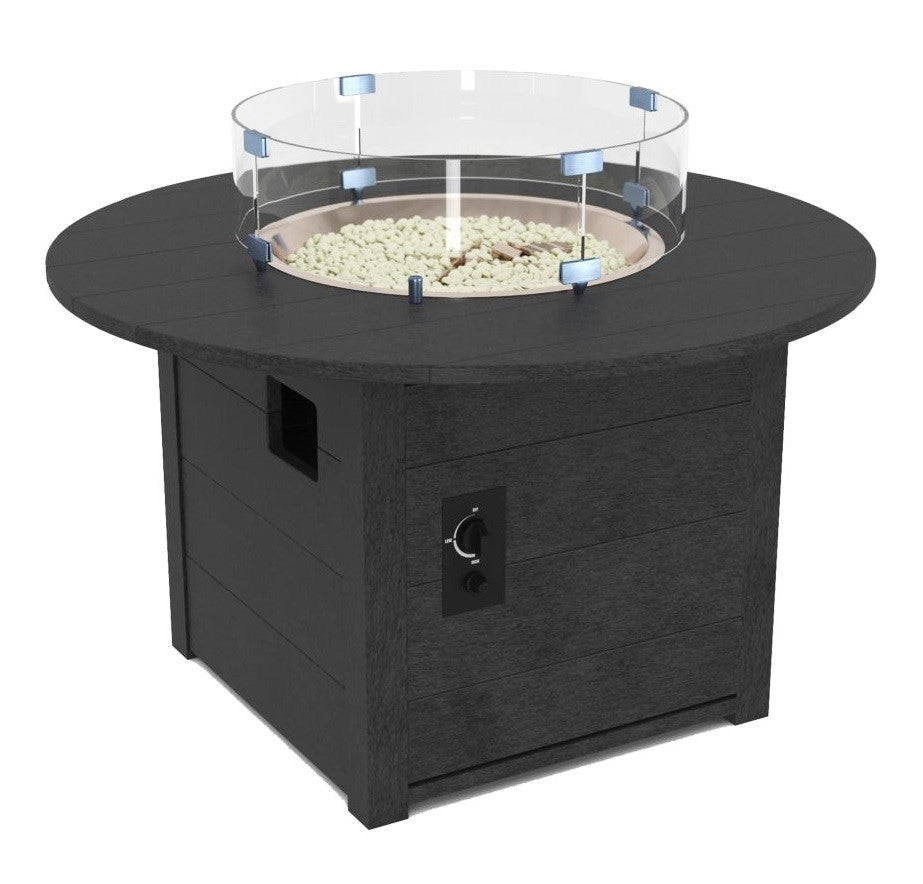 A round black resin fire pit table