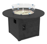 A round black resin fire pit table