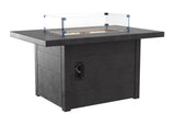 A rectangular black resin fire pit table