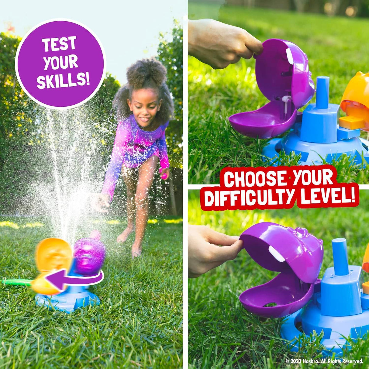 A game where the closer you get to your hippo, the more you’ll be sprayed but the easier it is to land the snacks in your hippo’s mouth.