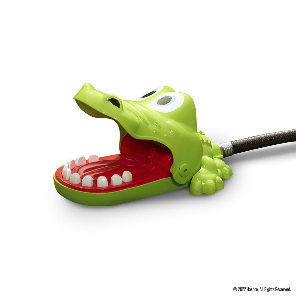 A game where you choose a tooth and press down with your finger. But if the crocodile snaps down, you get chomped AND soaked!
