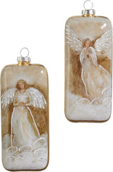 Ornament with a painted angel in some clouds.