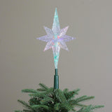 Clear Christmas tree star that shines with the color-changing LED lights inside.